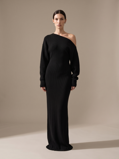 Nadege Knit Maxi Dress - Black