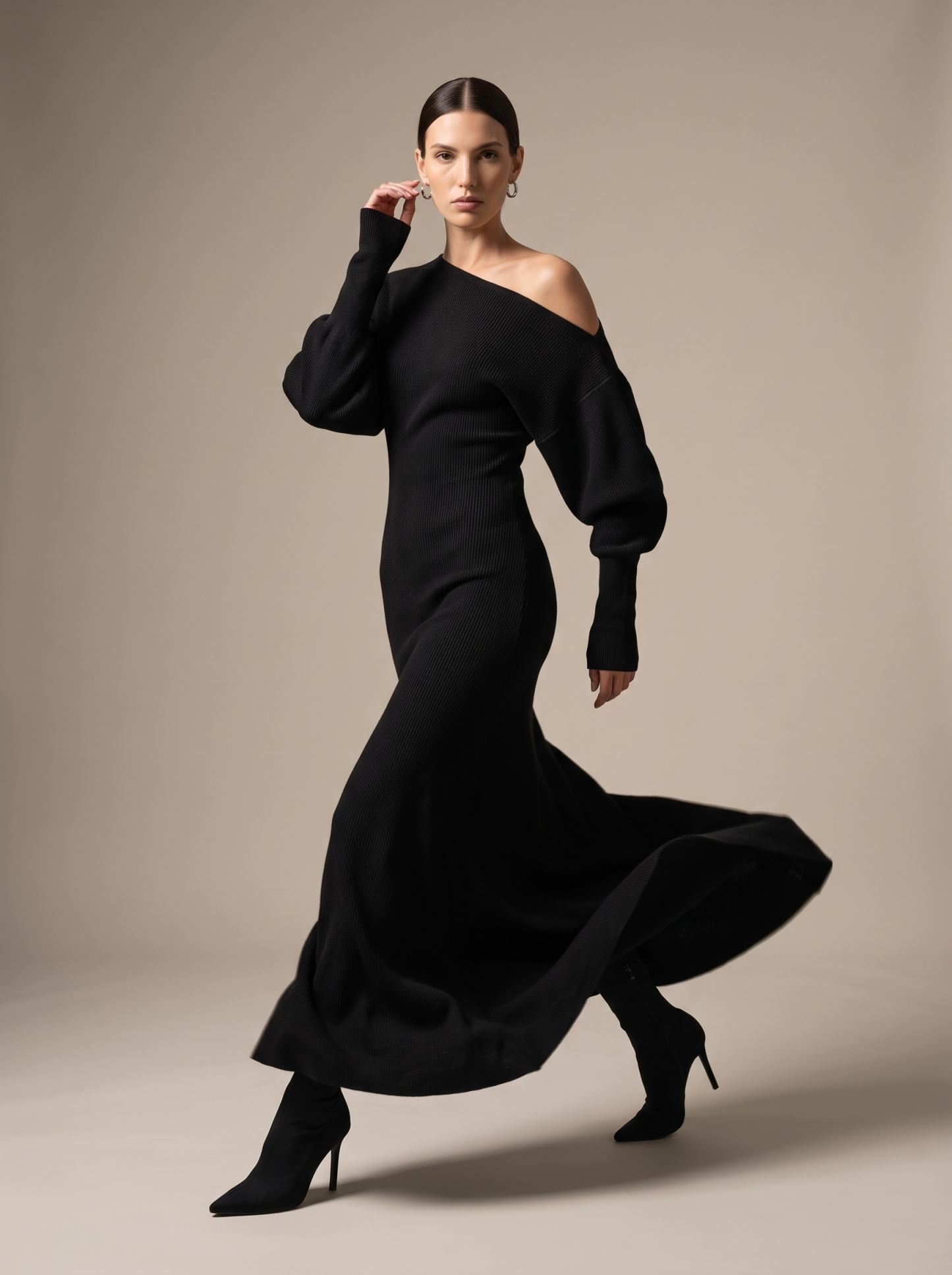 Nadege Knit Maxi Dress - Black