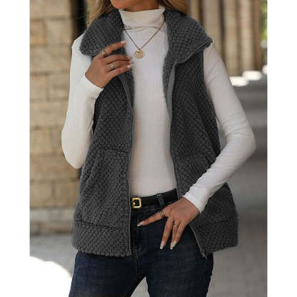 Naila Textured Zip Up Gilet - Dark Gray