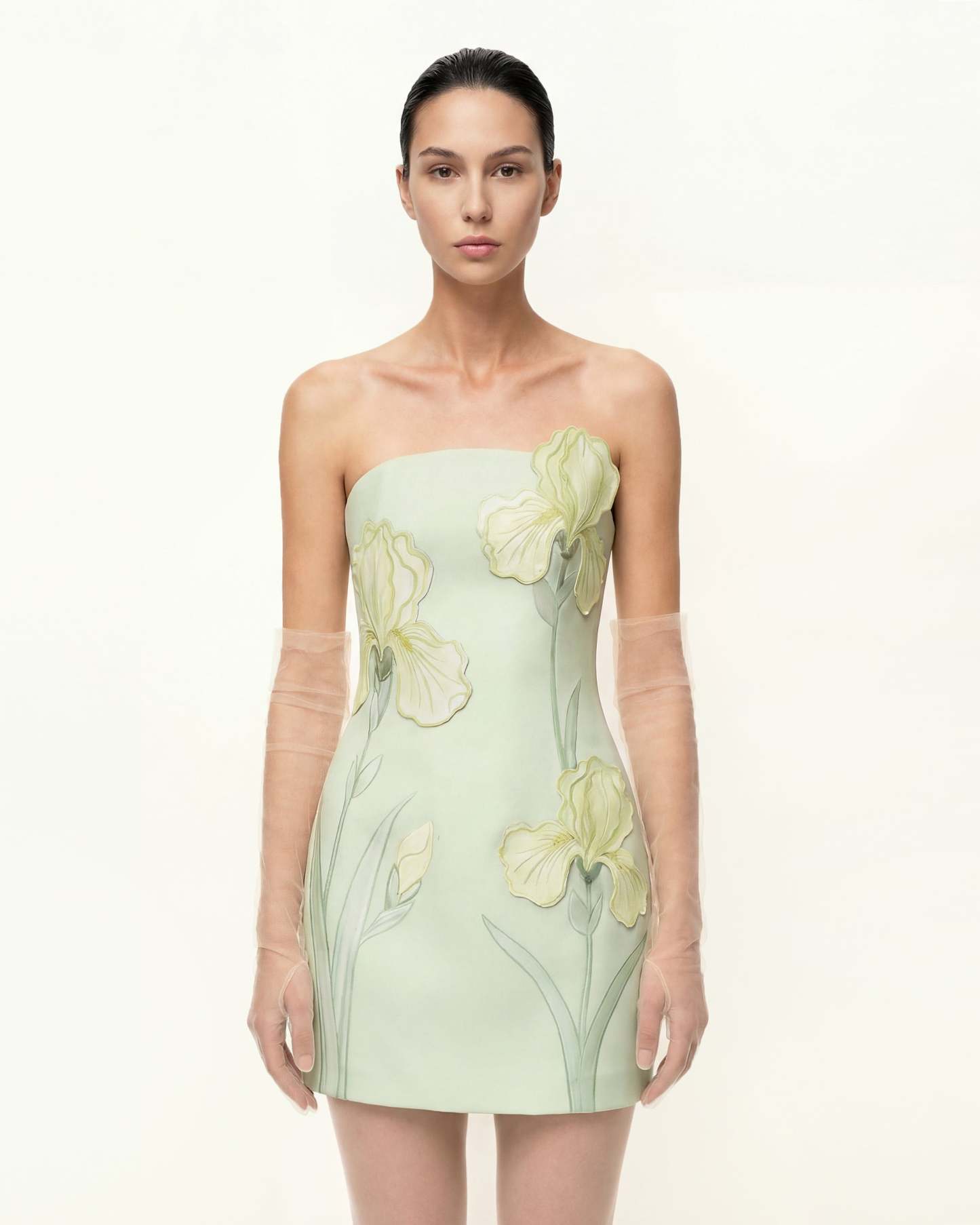 Ninon Strapless Mini Dress - Mint Floral
