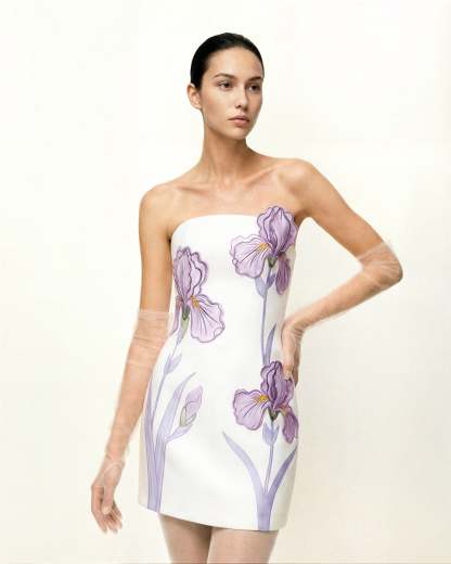Ninon Strapless Mini Dress - White Floral