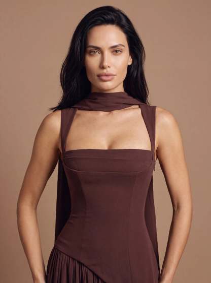 Noelani Cutout Maxi Dress - Plum Brown