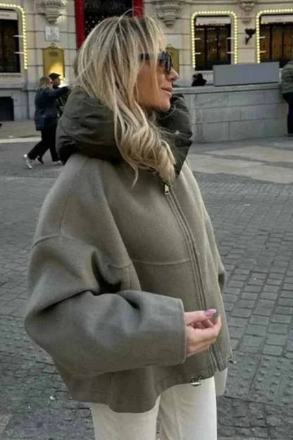 Nola Oversized Padded Hood Jacket - Olive