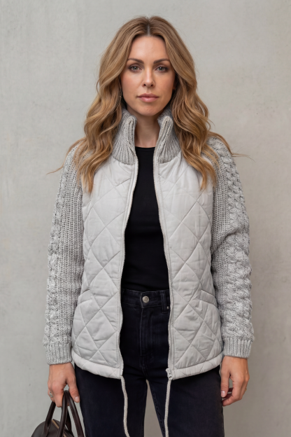 Norcetta Quilted Cable Knit Sleeve Zip Up Jacket