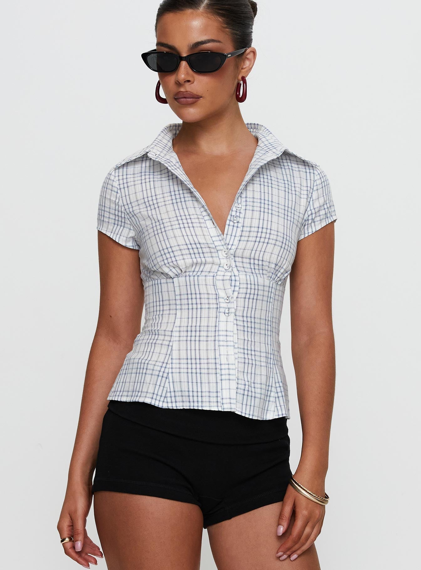 Norelle Plaid Blouse - Blue