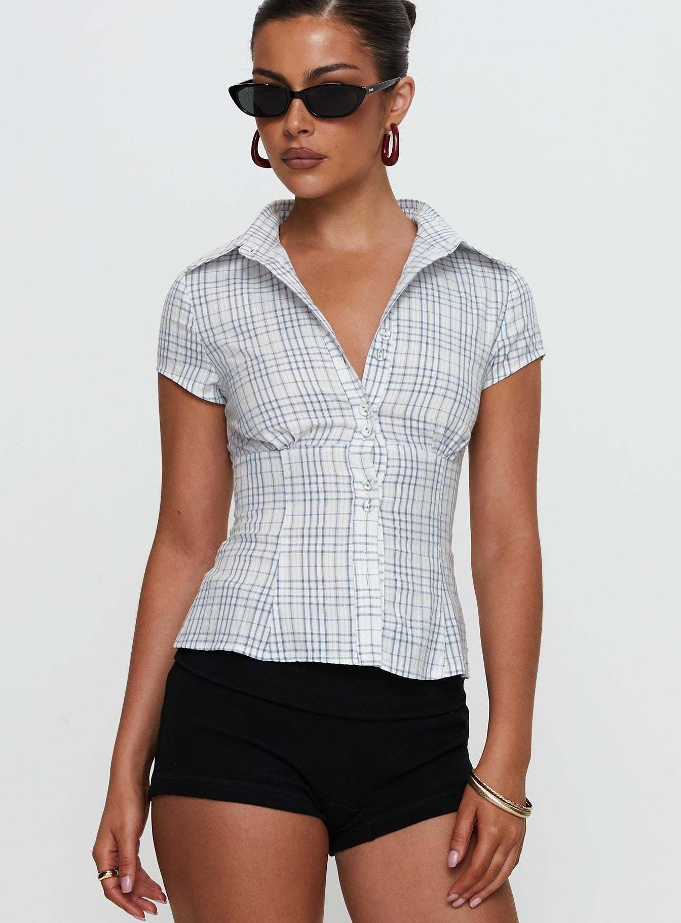 Norelle Plaid Blouse - Blue