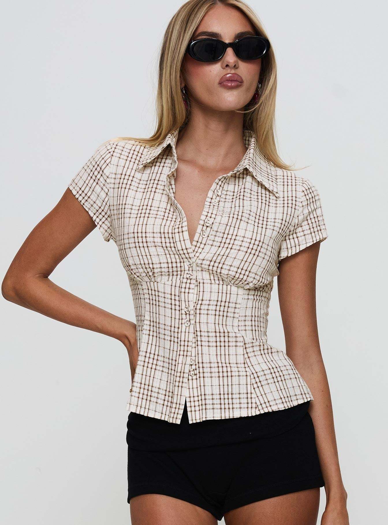 Norelle Plaid Blouse - Brown