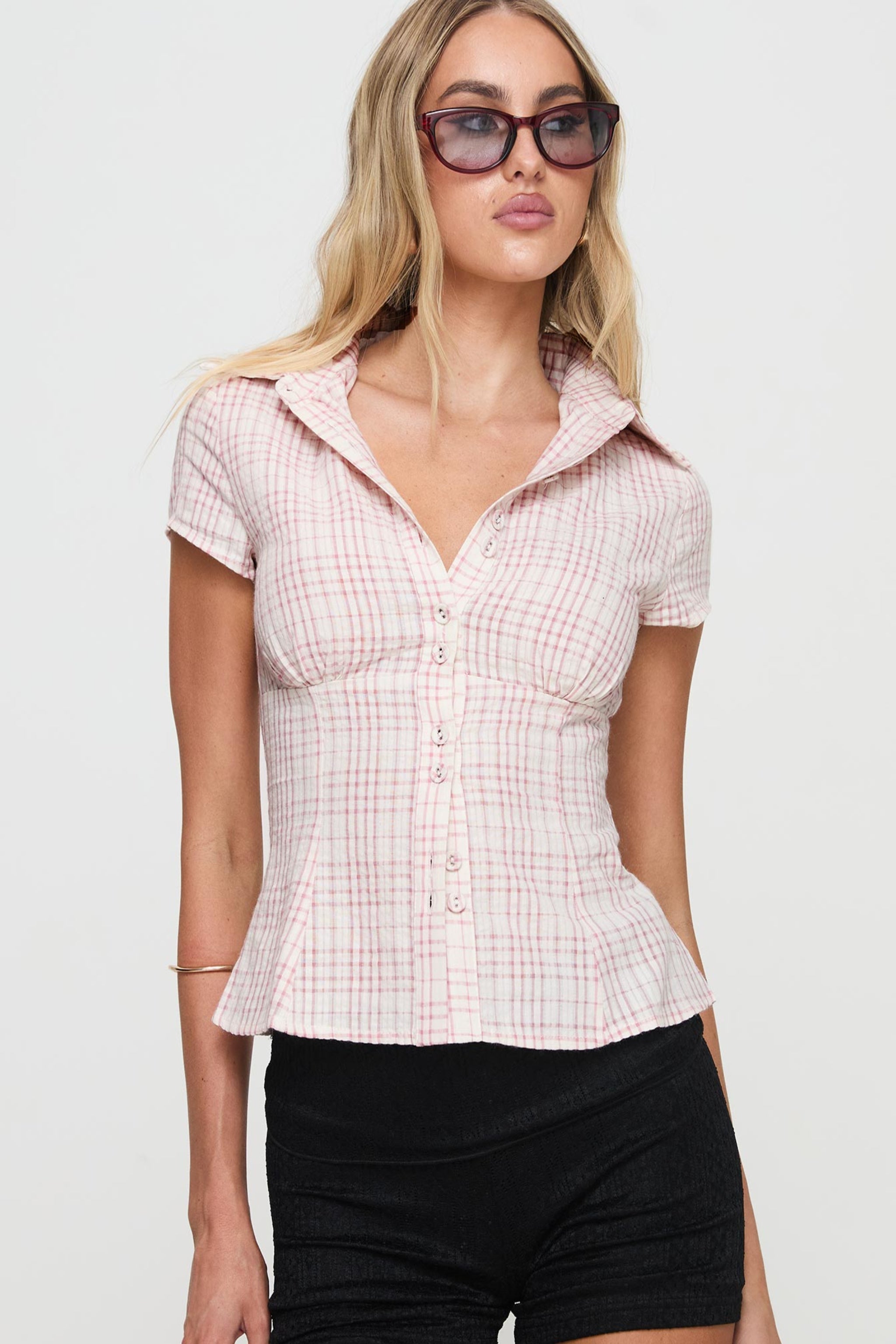 Norelle Plaid Blouse - Pink