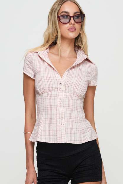 Norelle Plaid Blouse - Pink