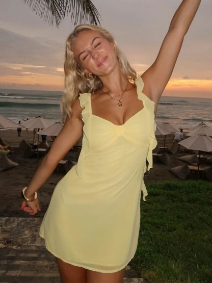 Nyla Chiffon Ruffle Mini Dress - Yellow