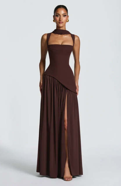 Oaklynn Square Neck Maxi Dress - Chocolate Brown