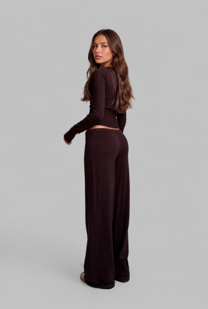 Oceane Ribbed Knit Trouser Set - Brown