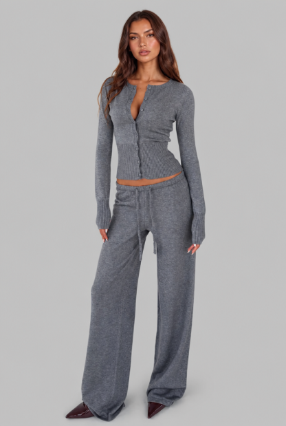 Oceane Ribbed Knit Trouser Set - Gray