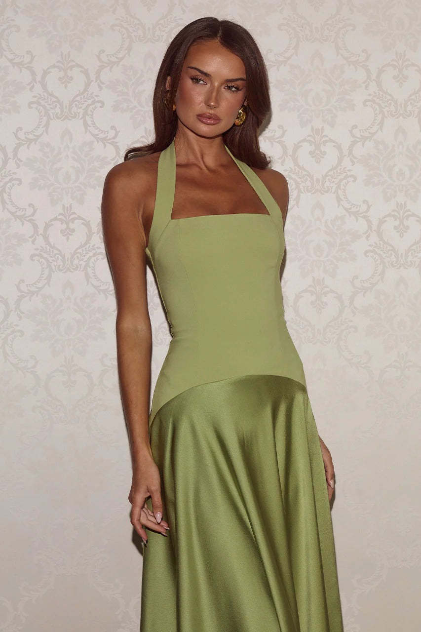 Odina Halter Maxi Dress - Olive Green