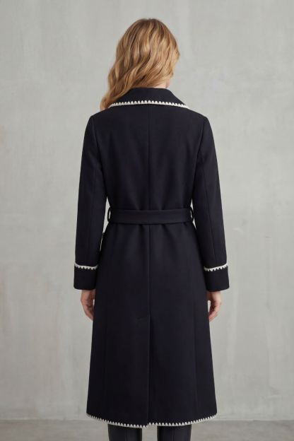 Olivia Contrast Trim Belted Longline Wrap Coat