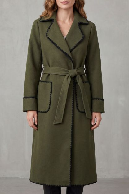 Olivia Contrast Trim Belted Longline Wrap Coat