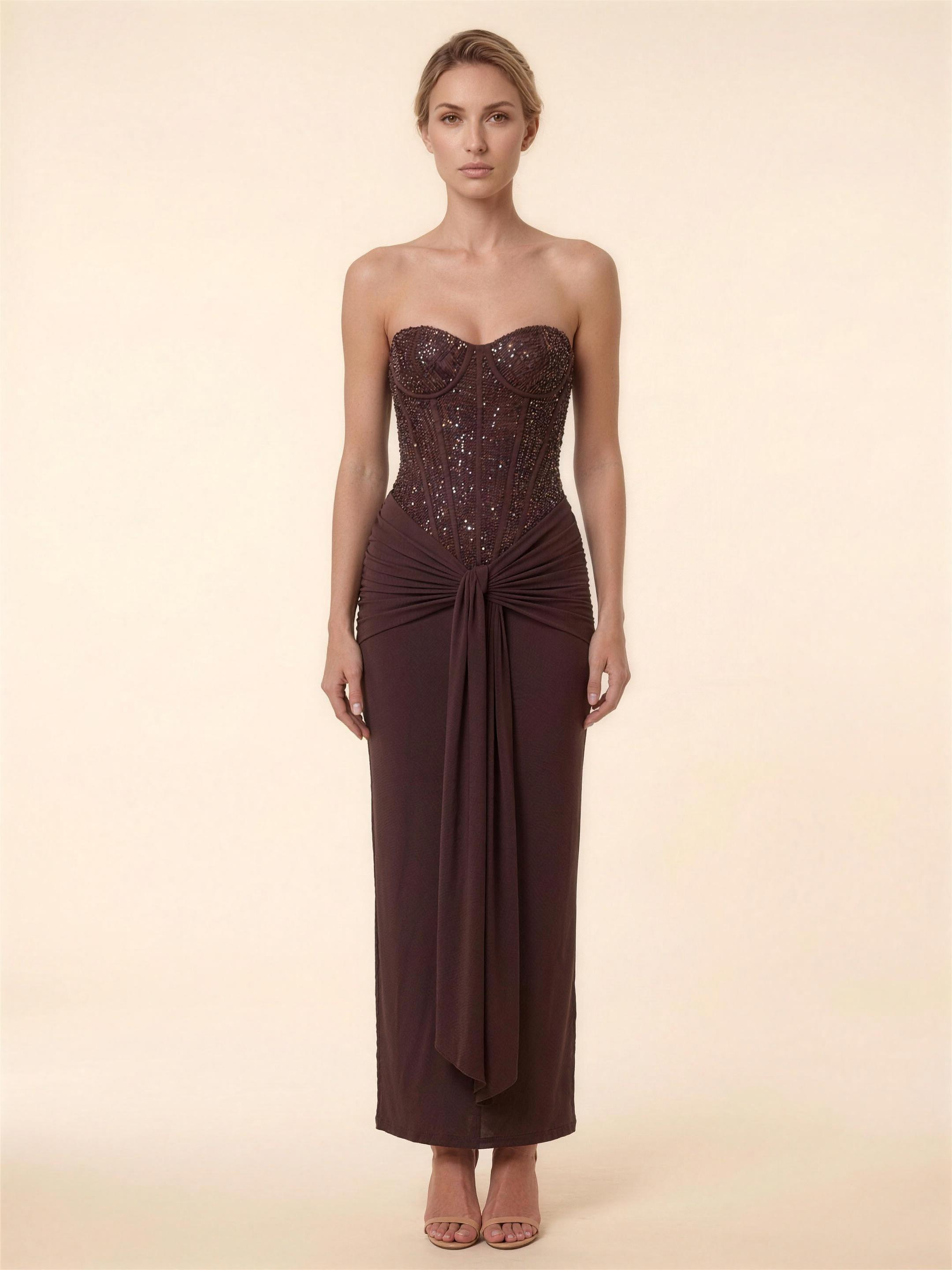 Olympe Corset Maxi Dress - Chocolate Brown