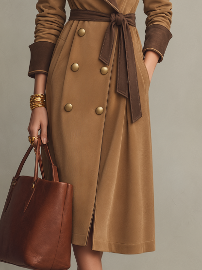 Orlaith Contrast Lapel Belted Trench Coat - Camel