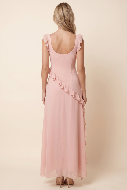 Peronne Ruffle High-Slit Maxi Dress - Blush Pink