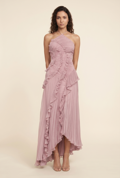 Persia Halter Ruffle Maxi Dress - Dusty Pink