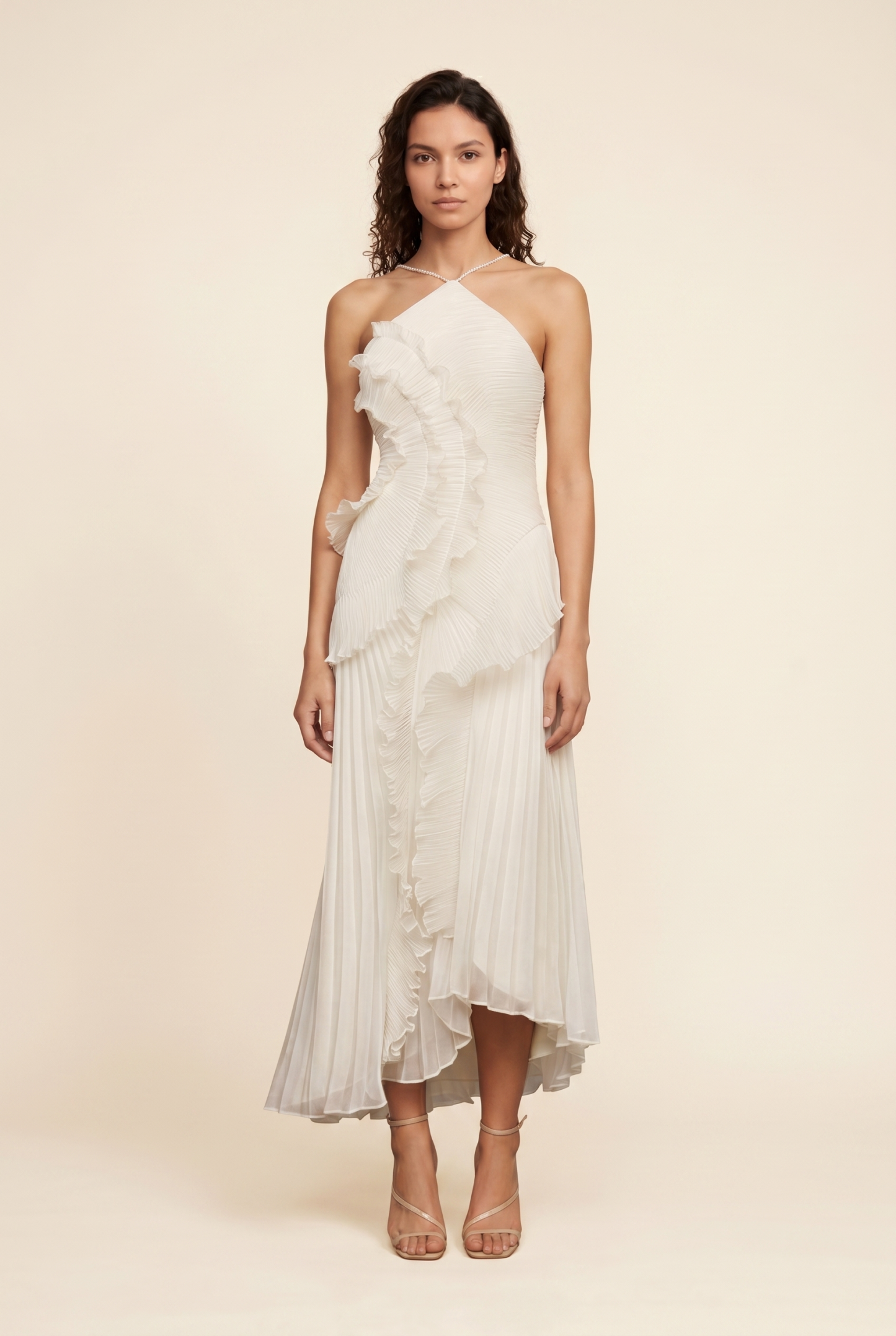 Persia Halter Ruffle Maxi Dress - Ivory
