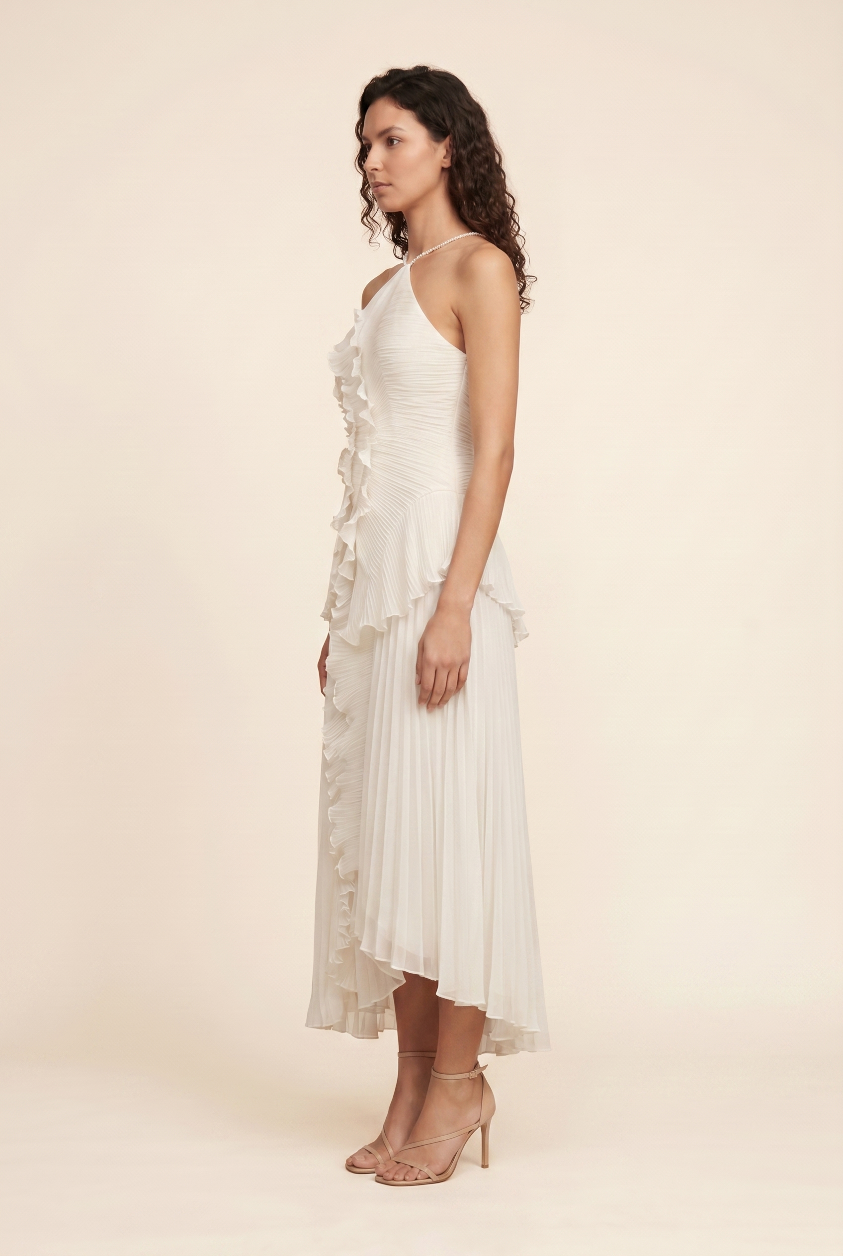 Persia Halter Ruffle Maxi Dress - Ivory