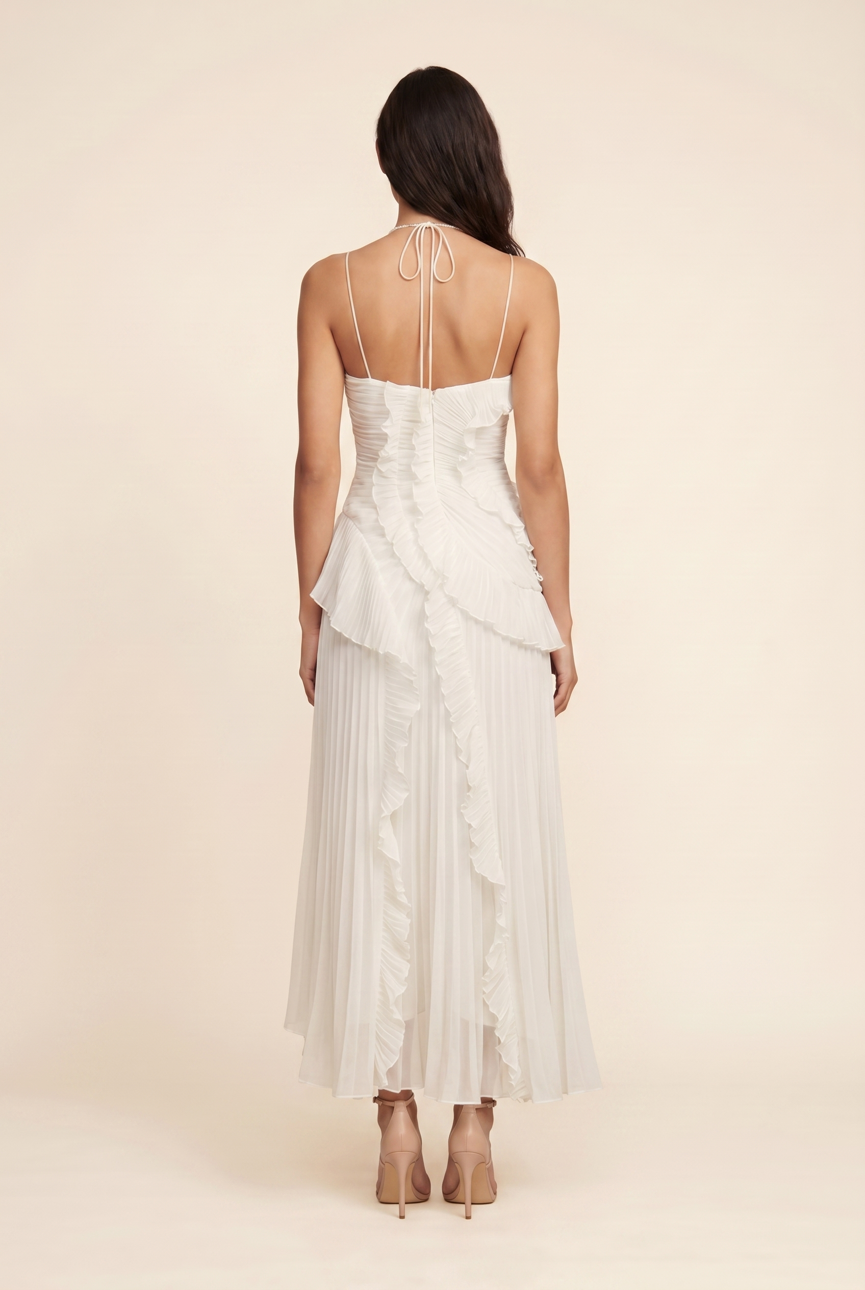 Persia Halter Ruffle Maxi Dress - Ivory