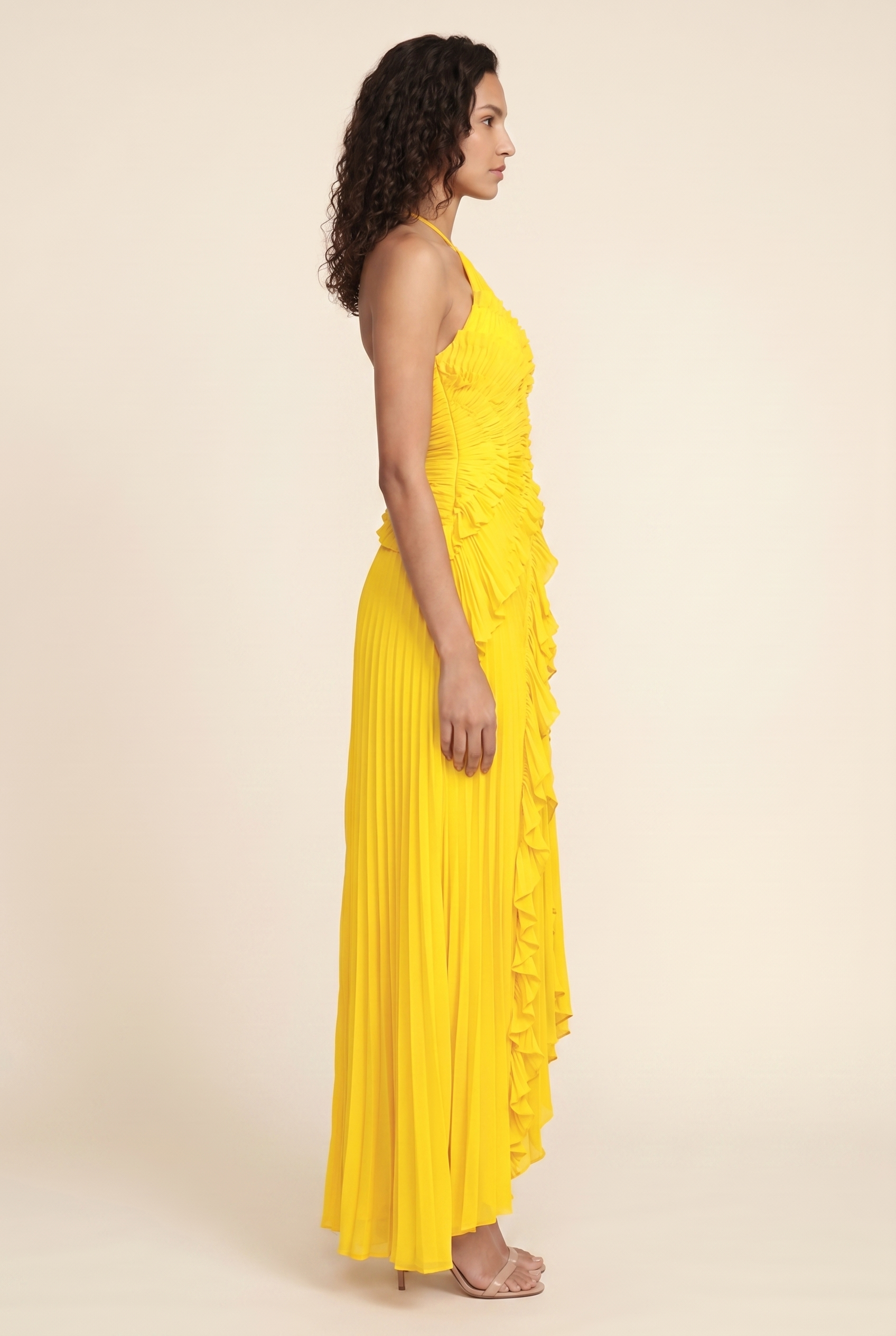 Persia Halter Ruffle Maxi Dress - Yellow