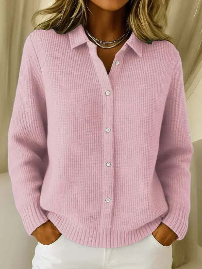 Quinta Textured Knit Button Cardigan - Pink