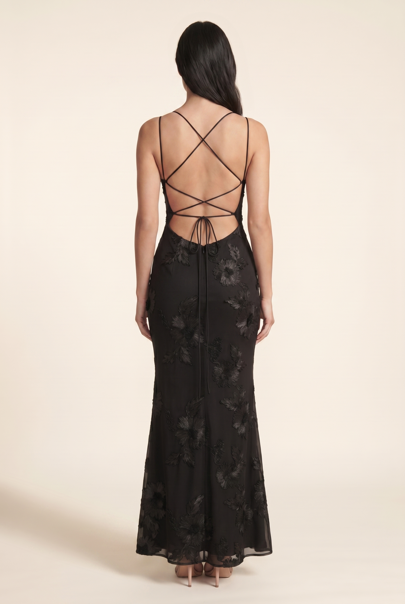 Quintessa Lace-Up Back Maxi Dress - Black