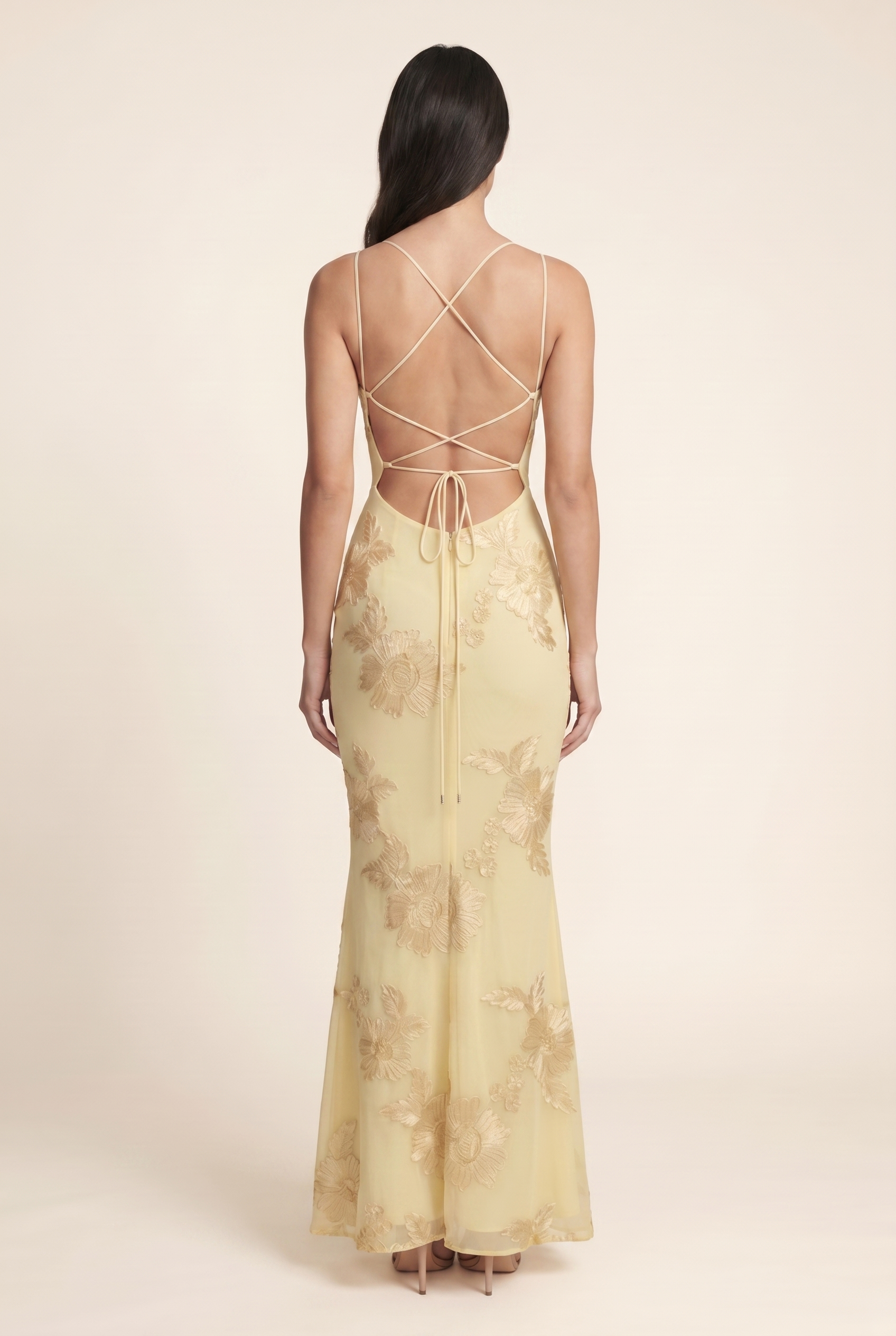 Quintessa Lace-Up Back Maxi Dress - Lemon