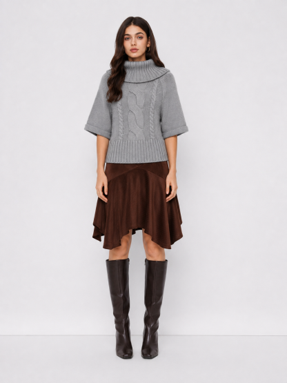 Raelyn Wide Neck Cable Knit Sweater - Gray