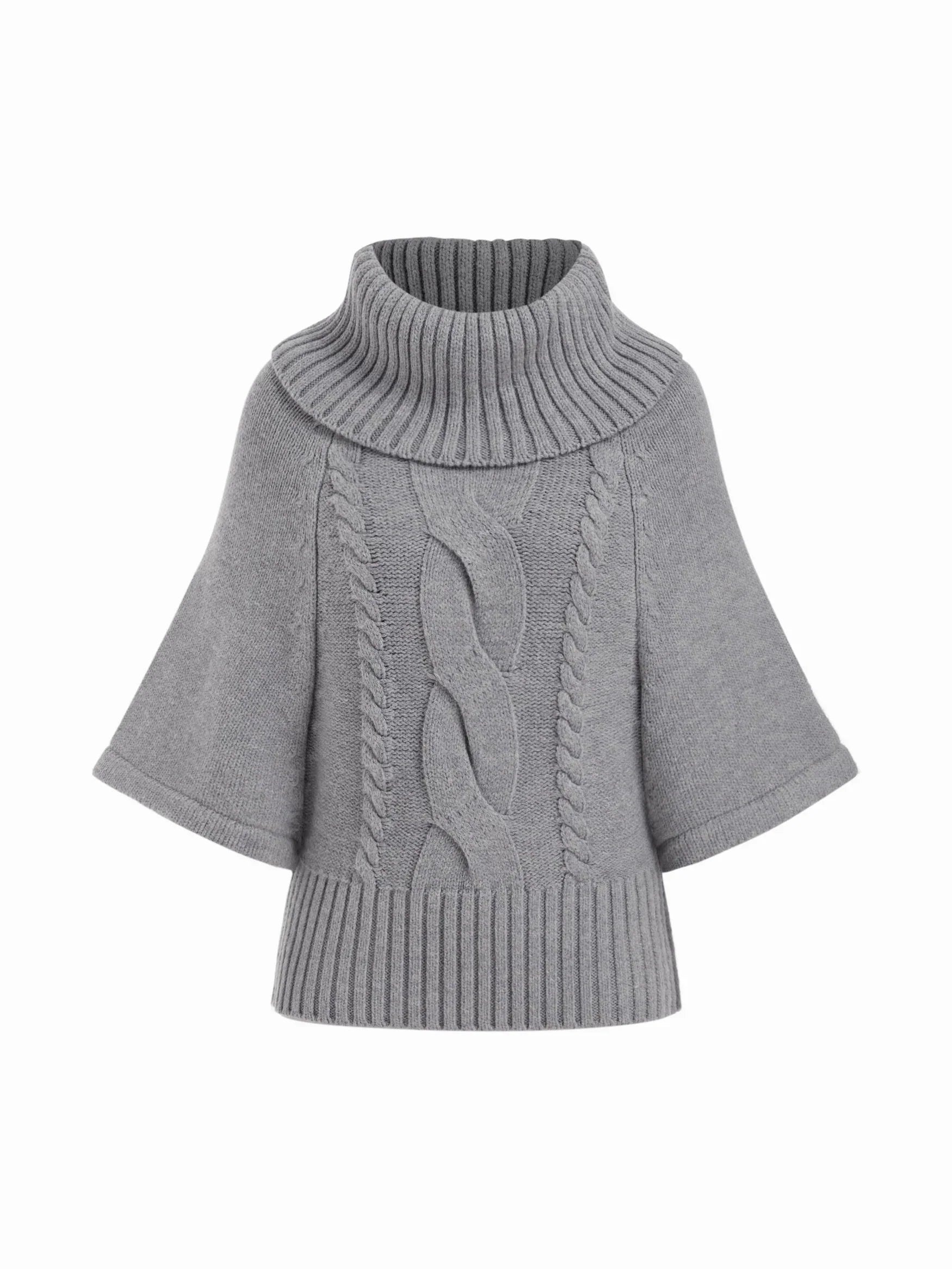 Raelyn Wide Neck Cable Knit Sweater - Gray