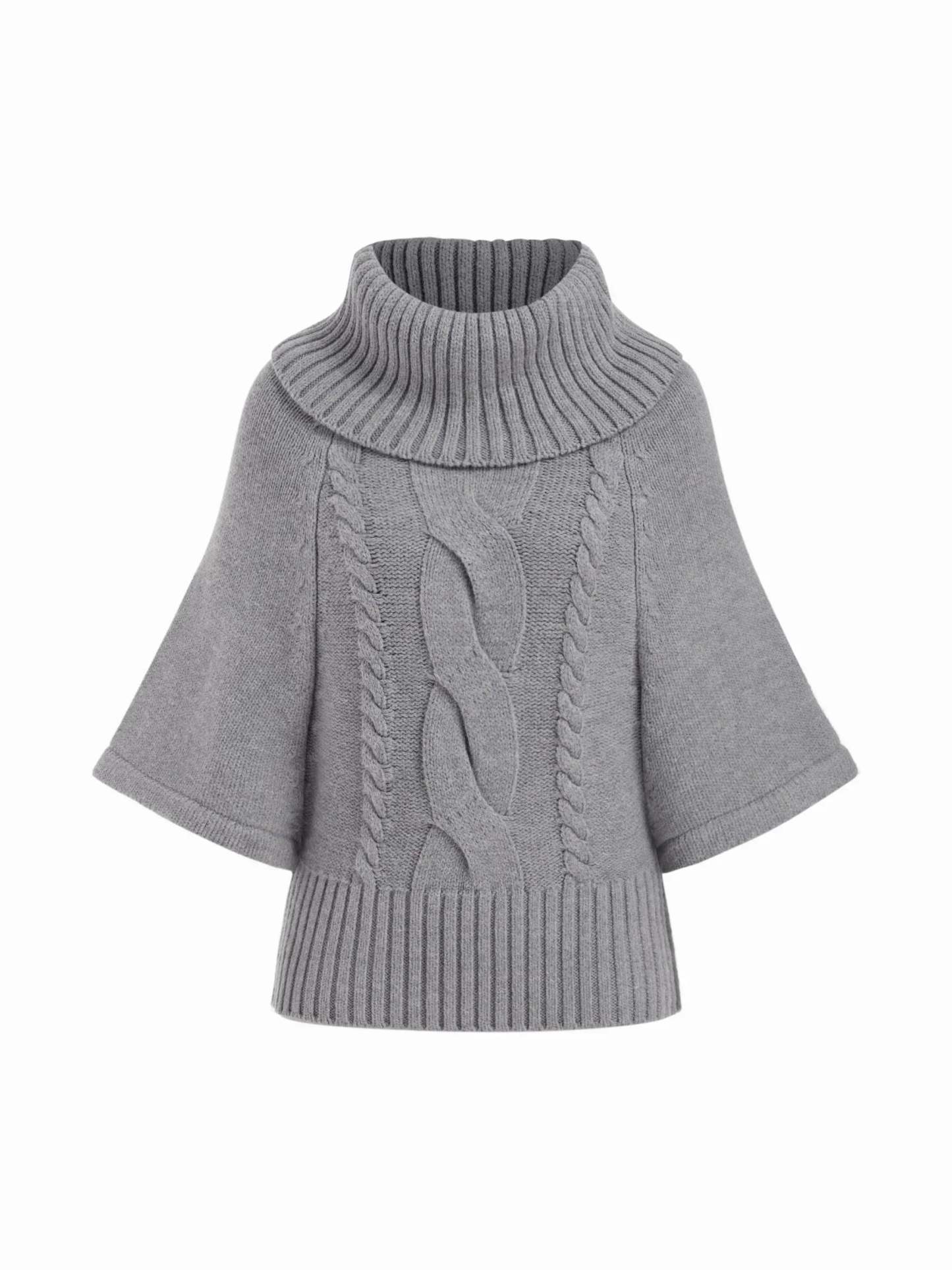 Raelyn Wide Neck Cable Knit Sweater - Gray