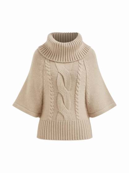 Raelyn Wide Neck Cable Knit Sweater - Khaki