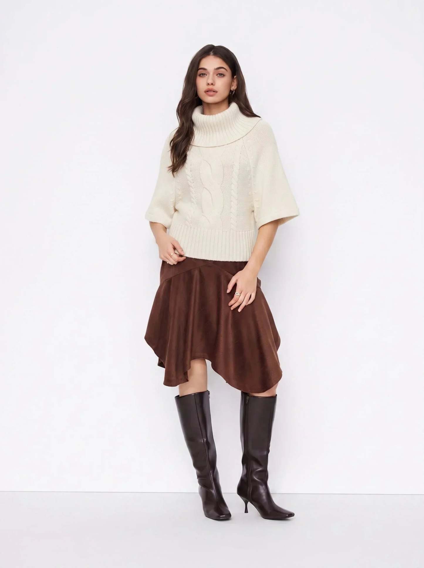 Raelyn Wide Neck Cable Knit Sweater - White