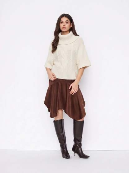 Raelyn Wide Neck Cable Knit Sweater - White