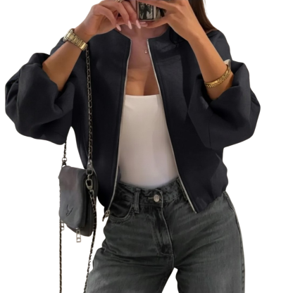 Rhian Cropped Bomber Jacket - Black