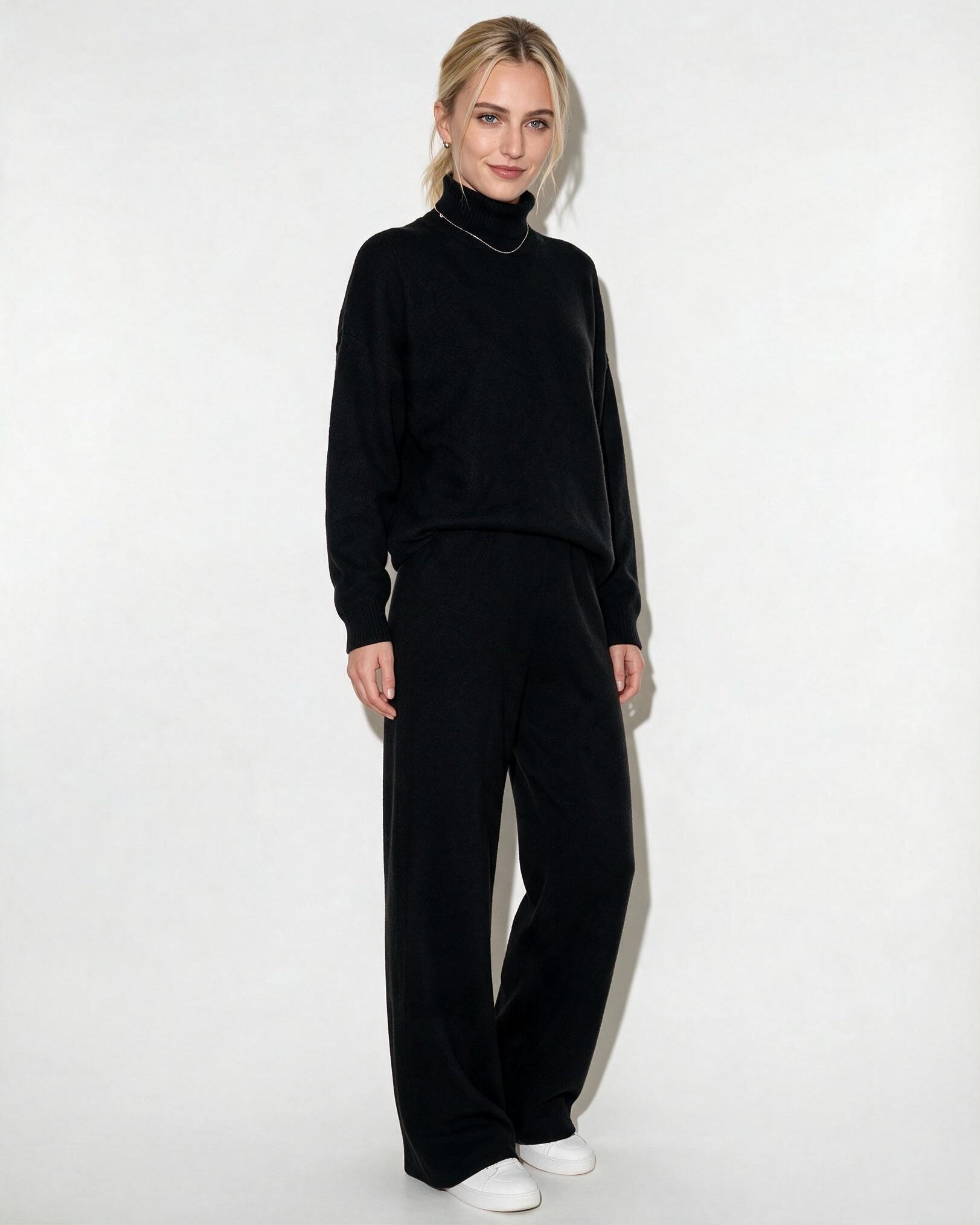 Roisin Turtleneck Wide Leg Loungewear Set - Black