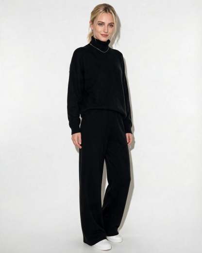 Roisin Turtleneck Wide Leg Loungewear Set - Black