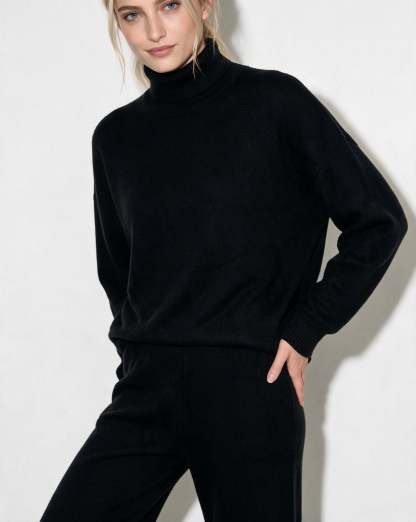 Roisin Turtleneck Wide Leg Loungewear Set - Black