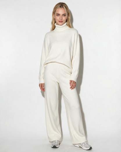 Roisin Turtleneck Wide Leg Loungewear Set - Ivory