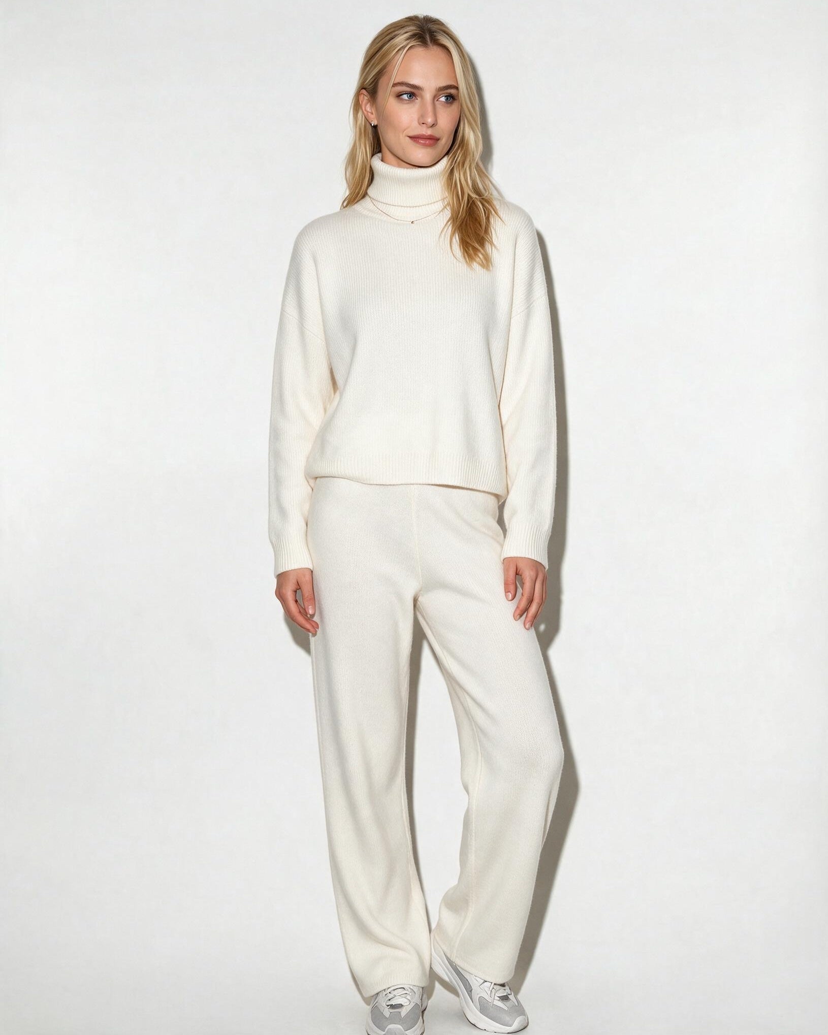 Roisin Turtleneck Wide Leg Loungewear Set - Ivory