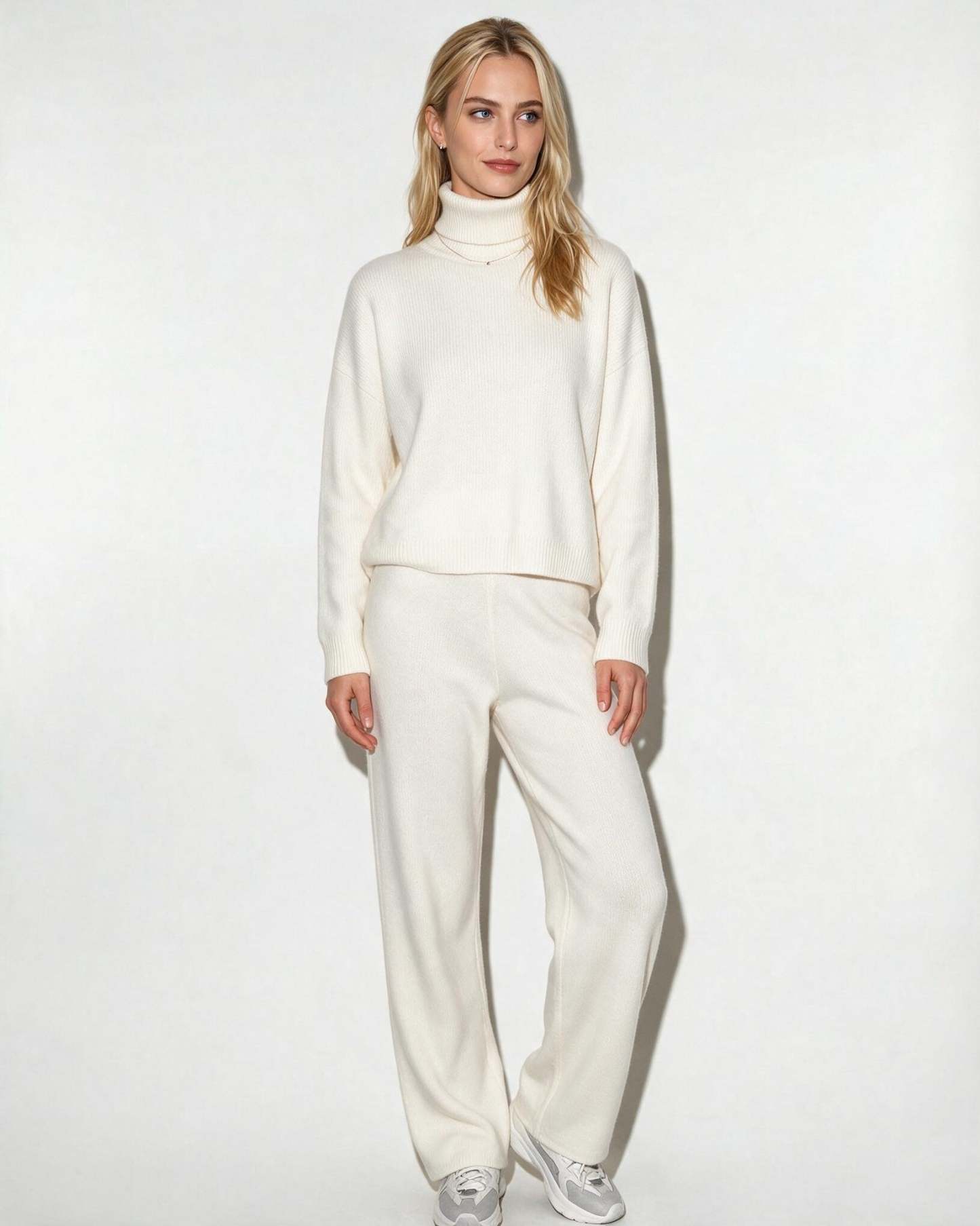 Roisin Turtleneck Wide Leg Loungewear Set - Ivory