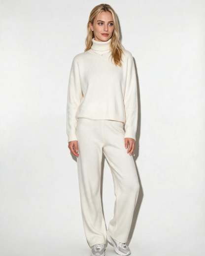 Roisin Turtleneck Wide Leg Loungewear Set - Ivory