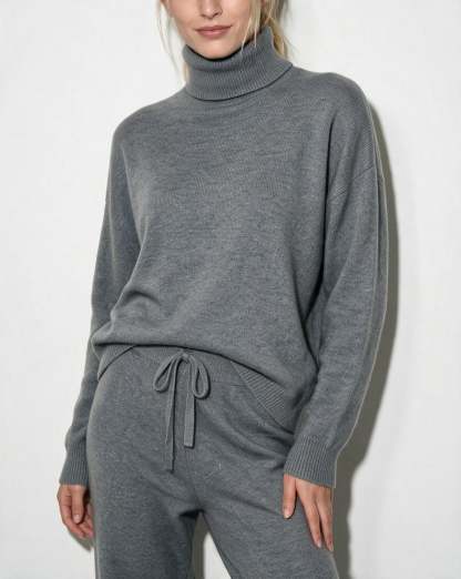 Roisin Turtleneck Wide Leg Loungewear Set - Light Gray
