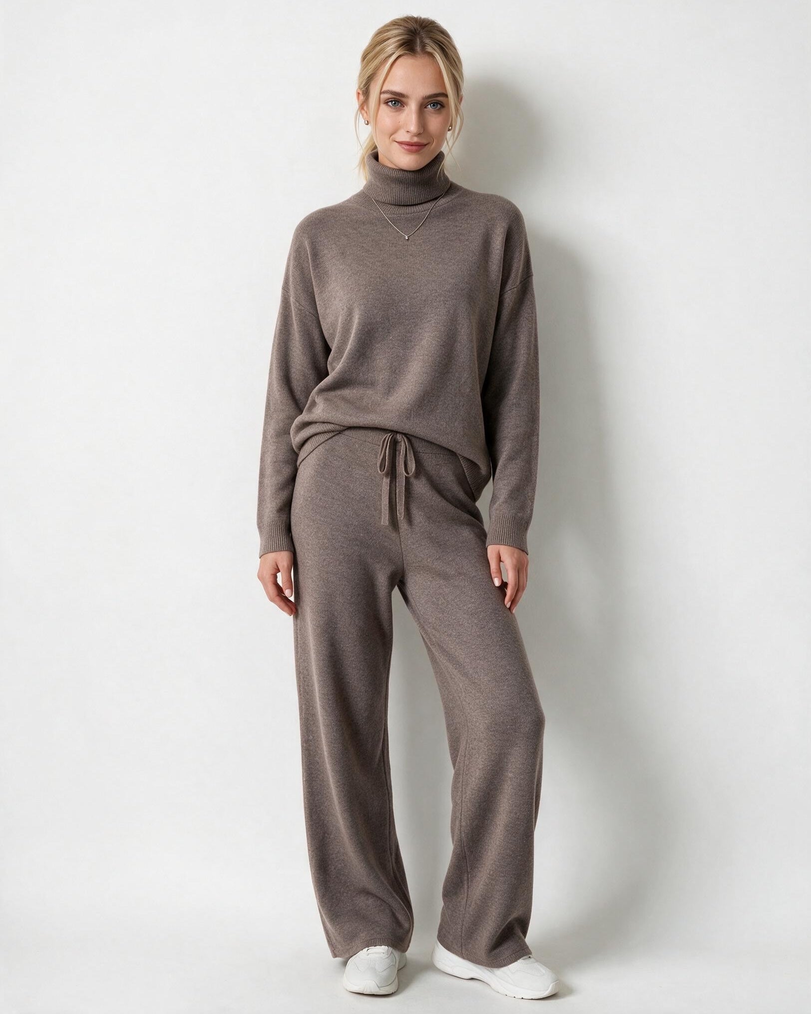 Roisin Turtleneck Wide Leg Loungewear Set - Mocha Brown