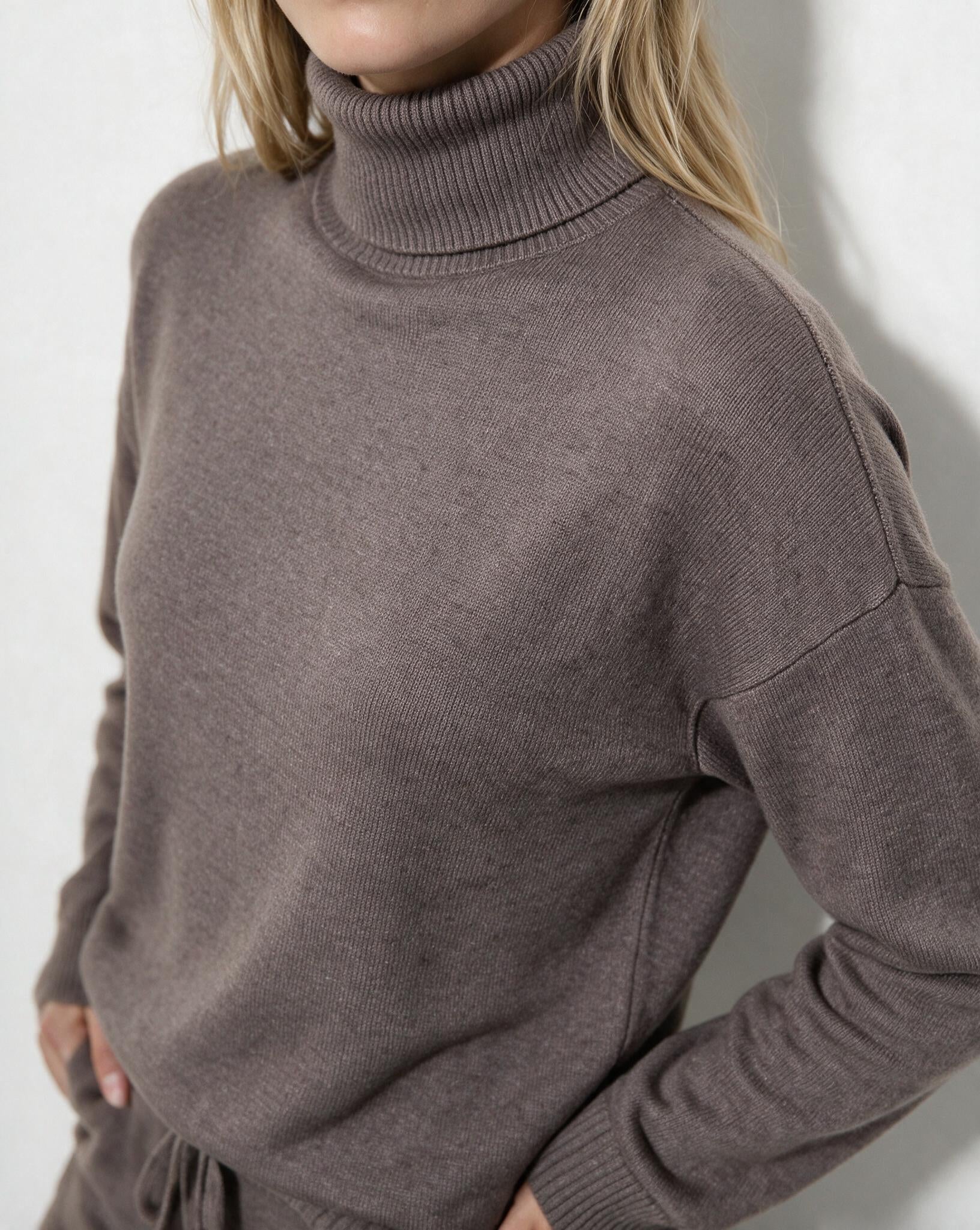 Roisin Turtleneck Wide Leg Loungewear Set - Mocha Brown
