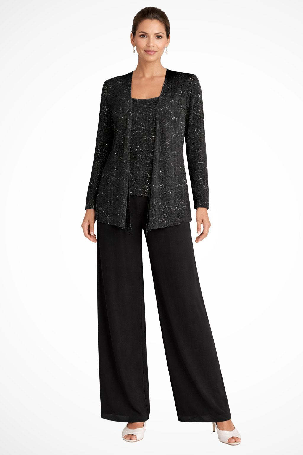 Roxane Sequin Three Piece Pant Set - Black