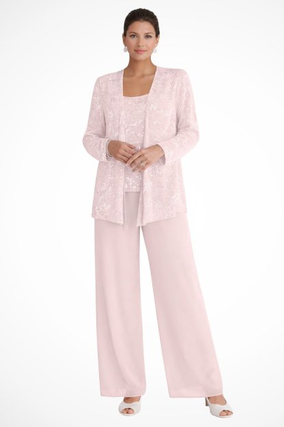 Roxane Sequin Three Piece Pant Set - Blush Pink
